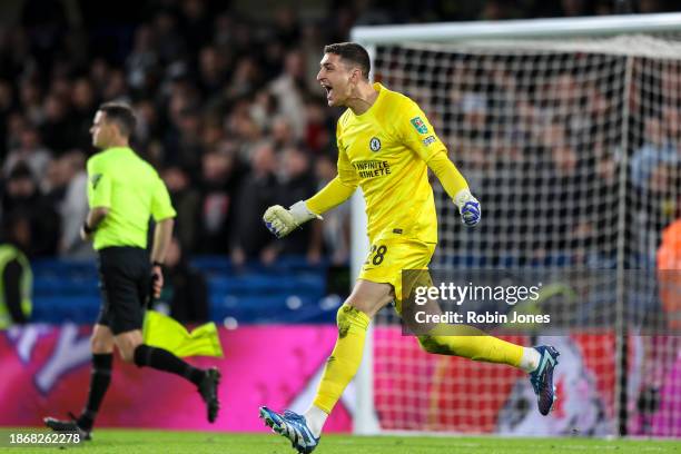 Keeper Djordje Petrovic of Chelsea celebrates after he saves Matt Ritchie of Newcastle United penalty to win the shoot-out after a 1-1 of Bournemouth...