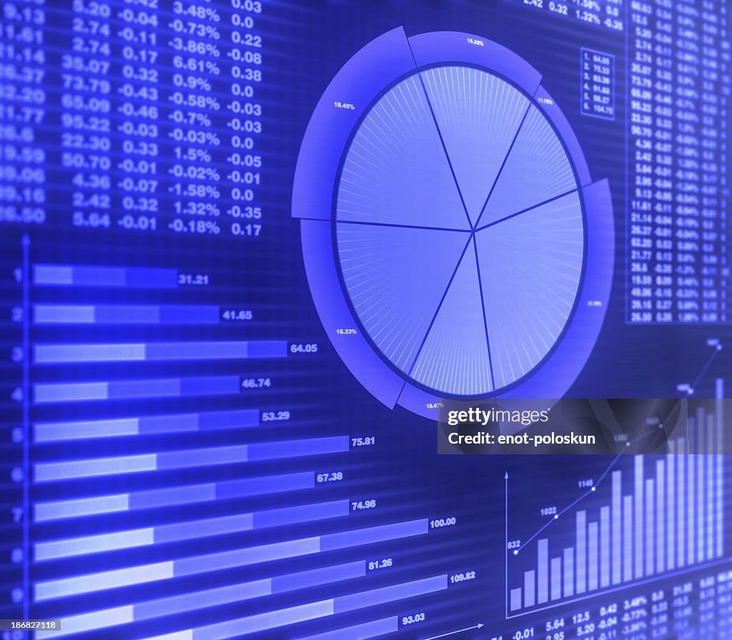 Graphs and financial charts in purple