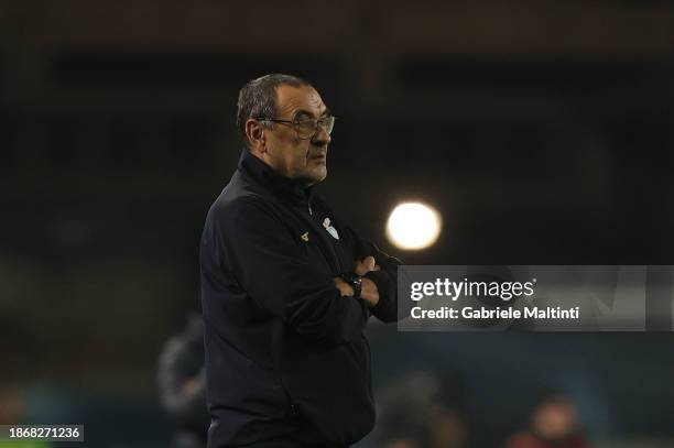 Maurizio Sarri manager of SS Lazio looks on during the Serie A TIM match between Empoli FC and SS Lazio at Stadio Carlo Castellani on December 22,...