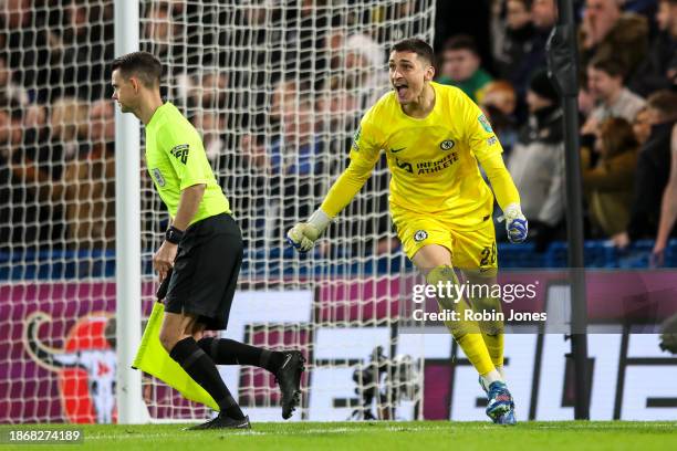 Keeper Djordje Petrovic of Chelsea celebrates after he saves Matt Ritchie of Newcastle United penalty to win the shoot-out after a 1-1 of Bournemouth...