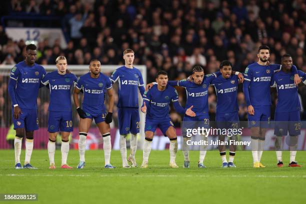 Thiago Silva of Chelsea reacts as Chelsea line up during a penalty shoot out in the Carabao Cup Quarter Final match between Chelsea and Newcastle...