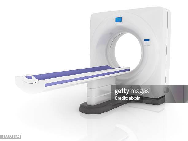 cat scan machine against a plain white background - mri machine stockfoto's en -beelden