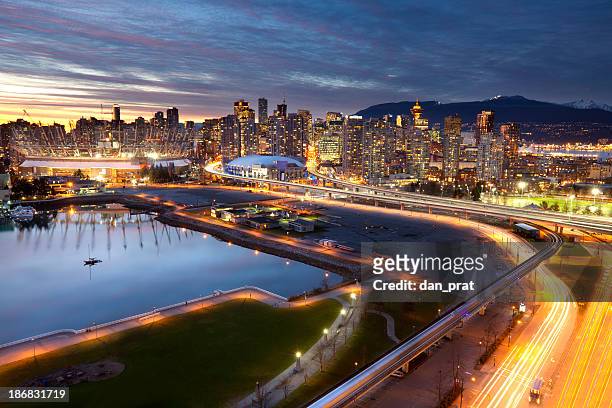 vancouver skyline - skyline dusk stock pictures, royalty-free photos & images