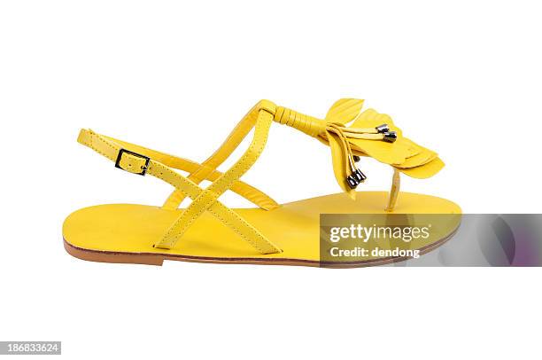 yellow leather sandal - flat shoe stock pictures, royalty-free photos & images