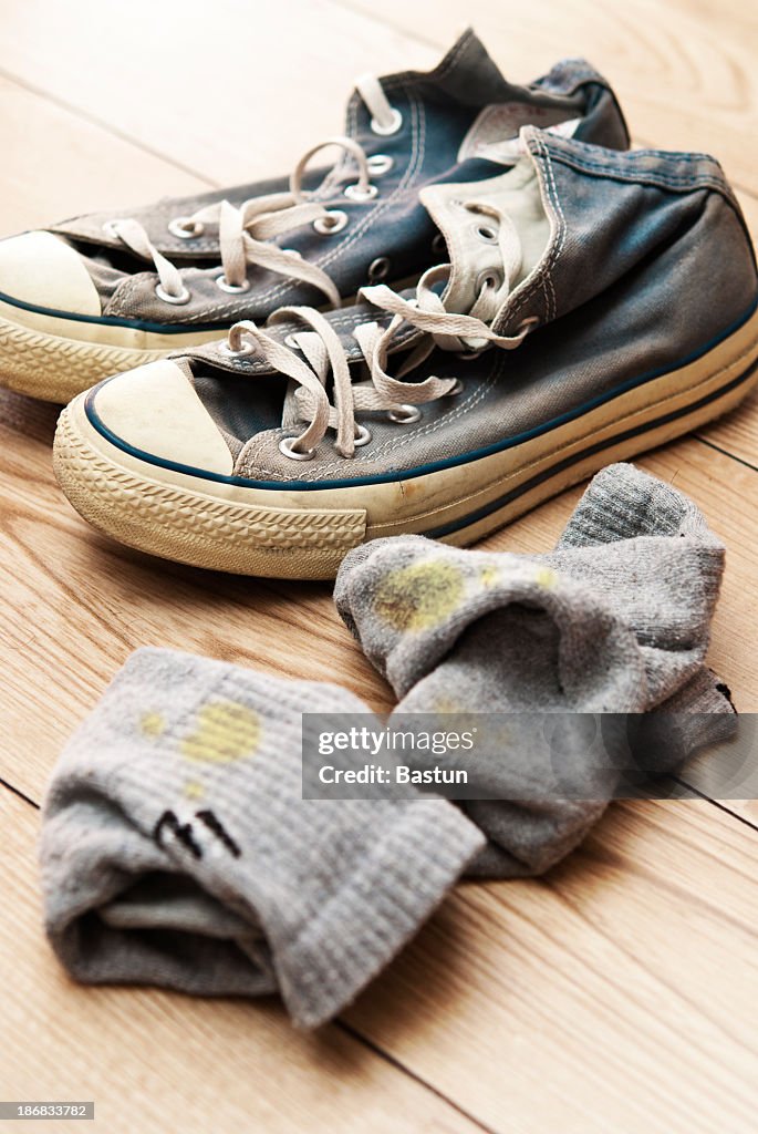 Vieilles chaussures, de chaussettes