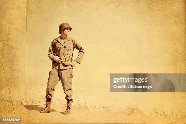 faded picture of world war ii american infantryman - army soldier helmet stock pictures, royalty-free photos & images