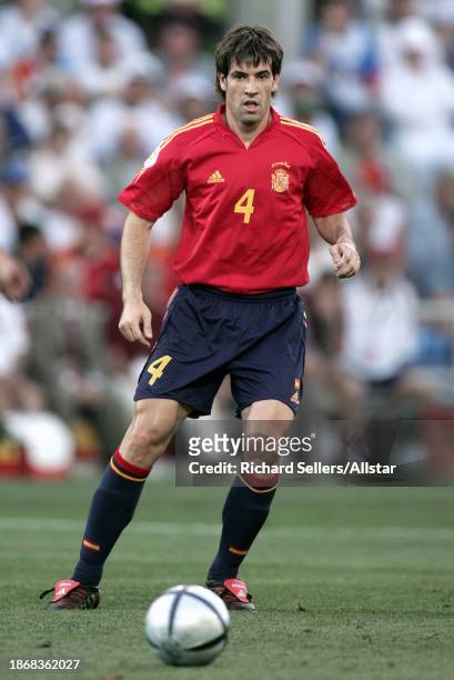 June 12: David Albelda of Spain on the ball during the UEFA Euro 2004 match between Spain and Russia at Estadio Faro-loule on June 12, 2004 in...