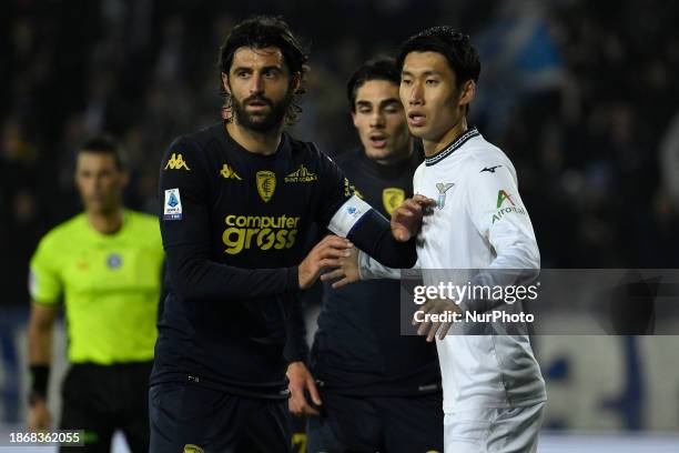 Sebastiano Luperto of Empoli F.C. And Daichi Kamada of S.S. Lazio are competing during the 17th day of the Serie A Championship between Empoli F.C....