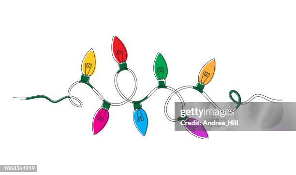 stockillustraties, clipart, cartoons en iconen met christmas twinkle lights continuous line drawing with editable stroke - led-lampje