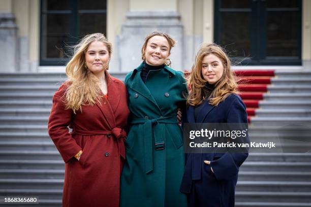 Princess Amalia of The Netherlands, Princess Ariane of The Netherlands and Princess Alexia of The Netherlands during a photo session at Palace Huis...