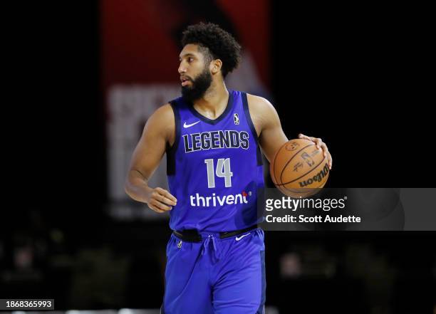 Tyler Hill of the Texas Legends dribbles the ball during the game against the Wisconsin Herd during the 2023 G League Winter Showcase on December 22,...