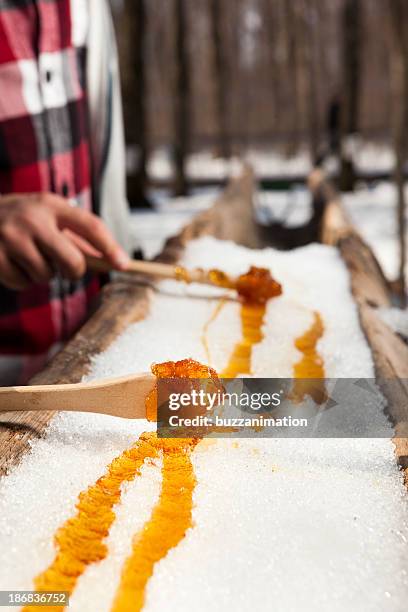 roll frozen maple syrup close-up - maple syrup stock pictures, royalty-free photos & images