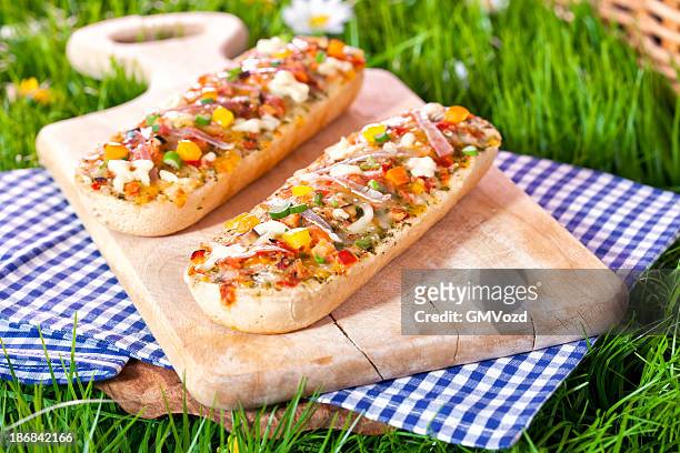 pizza baguette appetizers - baloney stock pictures, royalty-free photos & images