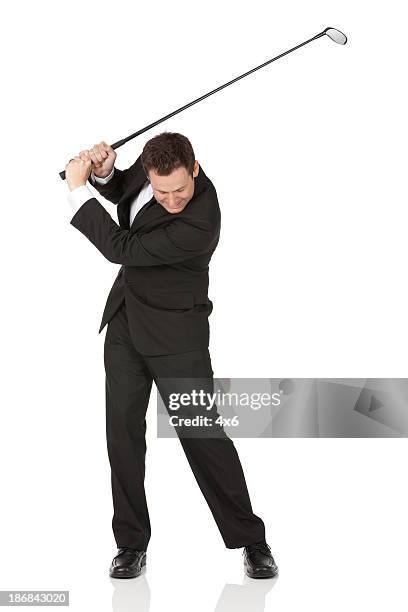 businessman playing golf - golf club on white stock pictures, royalty-free photos & images