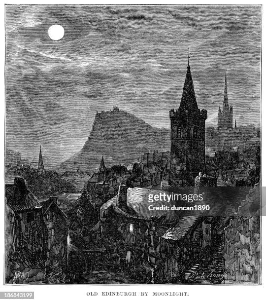 old edinburgh by moonlight - edinburgh scotland stock illustrations