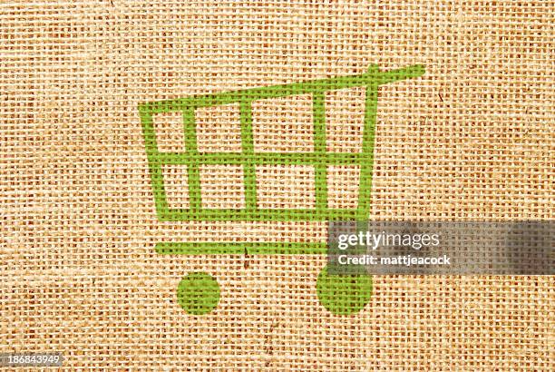 ilustrações, clipart, desenhos animados e ícones de carrinho de compras na hessian material - burlap