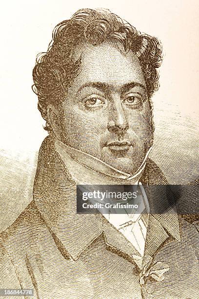 logoprägung des italienischen komponisten rossini aus 1882 - komponist stock-grafiken, -clipart, -cartoons und -symbole