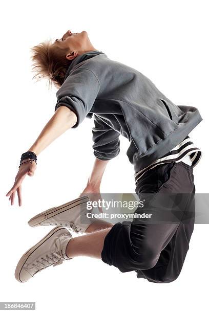 dancer on white background - man mid air stock pictures, royalty-free photos & images