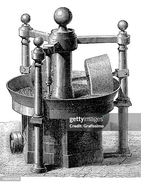 chocolate grinder illustration from 1882 - angle grinder stock illustrations