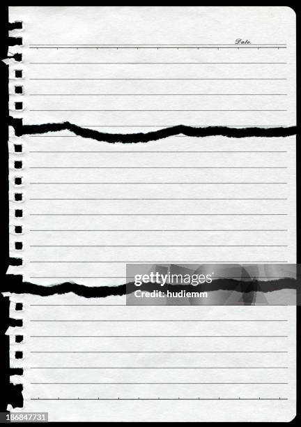 torn notebook page paper background textured - lijntjespapier stockfoto's en -beelden
