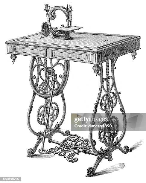 retro machinery - sewing machine - sewing machine white background stock illustrations