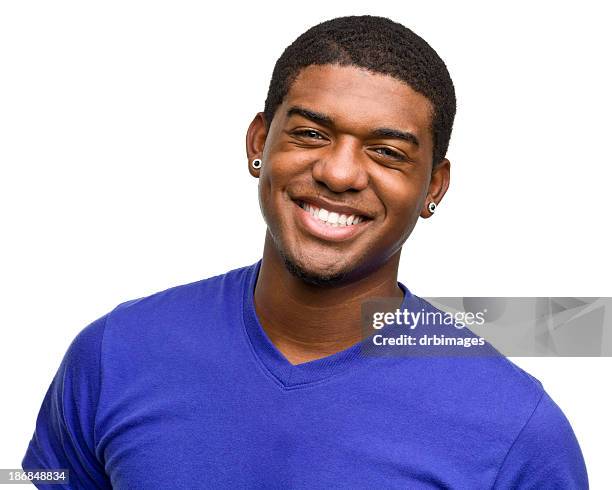 male portrait - smiling boy in tshirt stockfoto's en -beelden