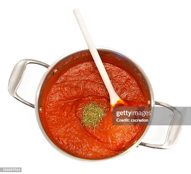pasta sauce in pot - tomato sauce isolated stock pictures, royalty-free photos & images