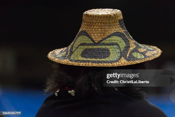 hobiyee nisga'a, painted woven hat - indigenous artwork stock pictures, royalty-free photos & images