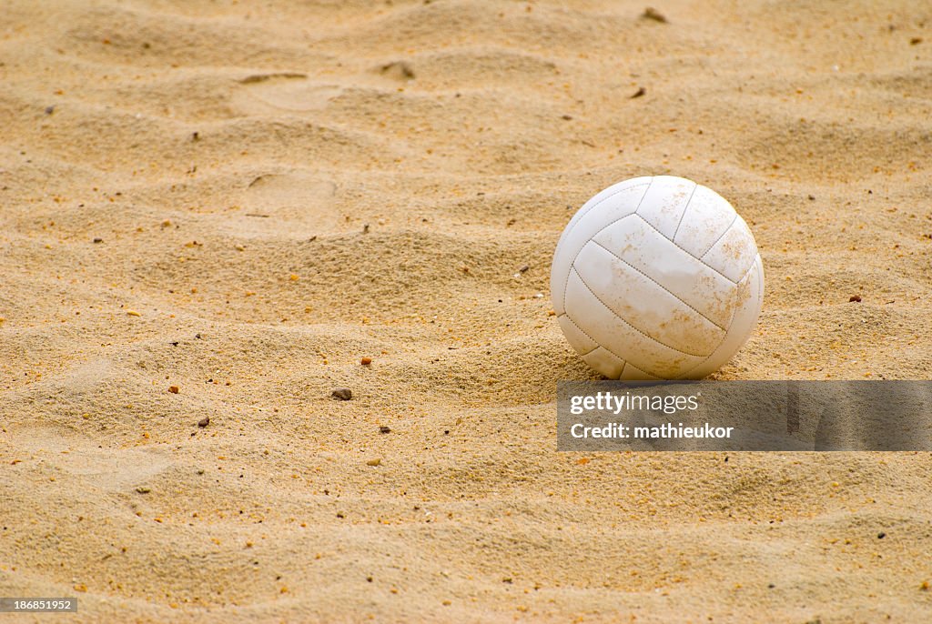 White beach volleyball on sand