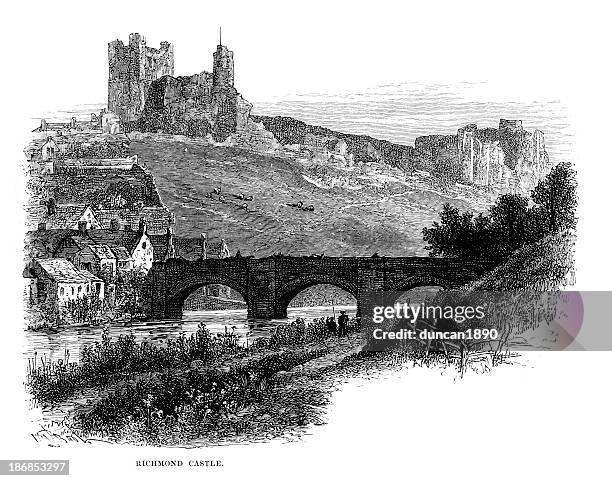 richmond castle - yorkshire dales stock illustrations