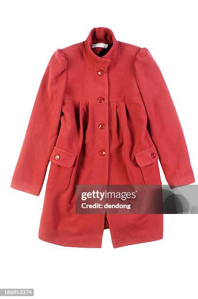 woman's coat isoliert - roter mantel stock-fotos und bilder