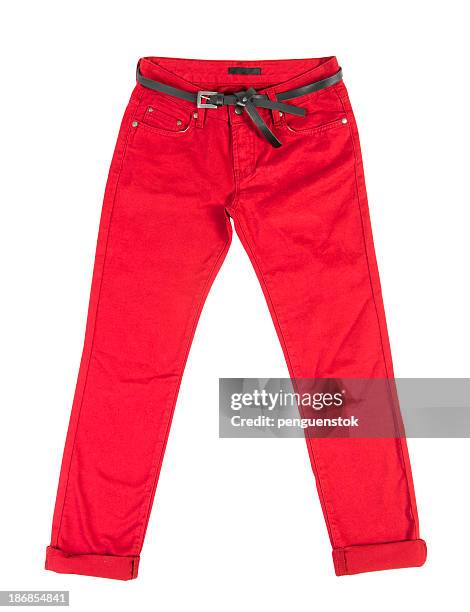 red trousers - pantalon stockfoto's en -beelden