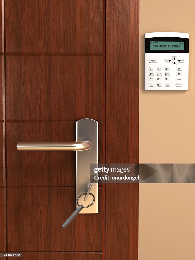 A door and a home security system