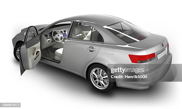 car in studio - isolated on white with clipping path - car isolated doors open stock pictures, royalty-free photos & images