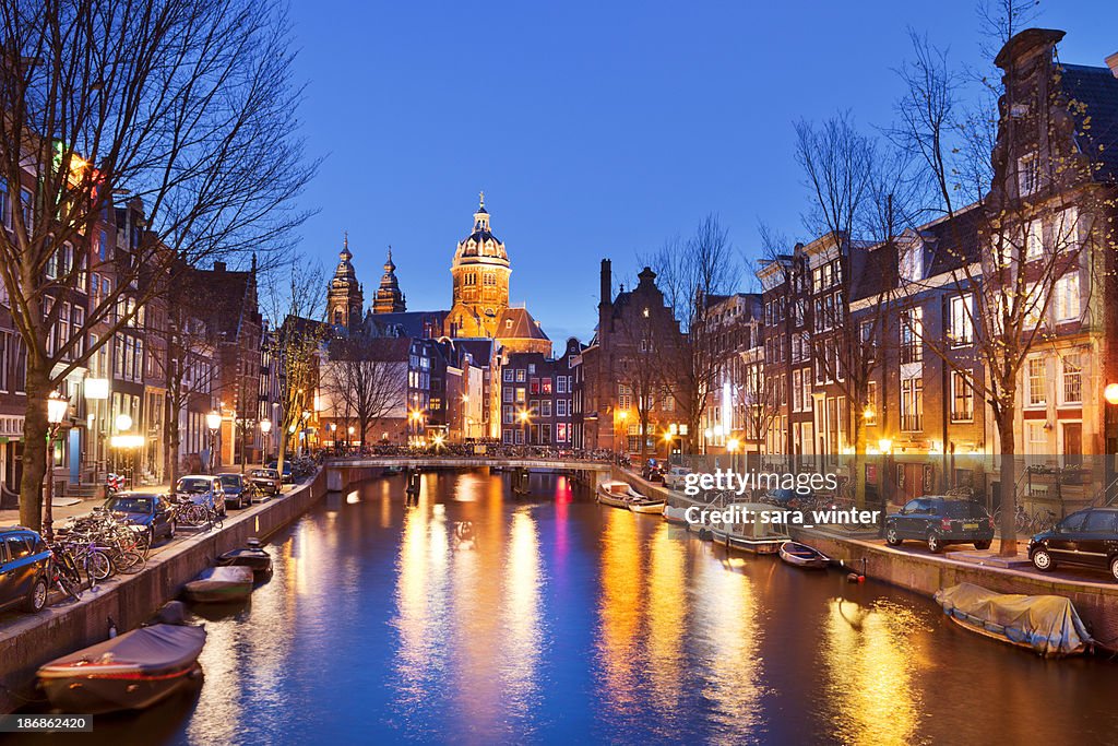 Canal in Amsterdam, The Netherlands by night