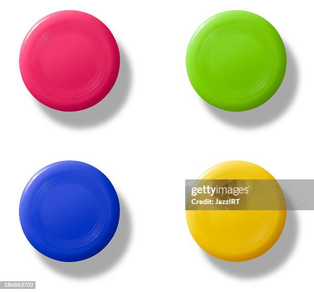 frisbee group (isolated with clipping path over white background) - flying disc stock pictures, royalty-free photos & images