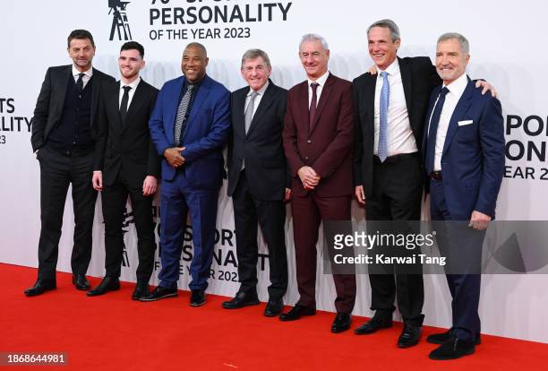 Tim Sherwood, Andy Robertson, John Barnes, Kenny Dalglish, Ian Rush, Alan Hansen and Graeme Souness attend the BBC Sports Personality Of The Year...