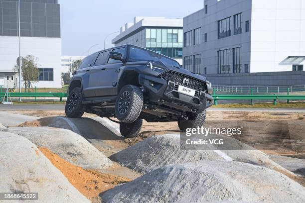 DongFeng MengShi M-Hero 917 electric off-road vehicle undergoes a test at Dongfeng M-hero Technology Smart Park on December 5, 2023 in Wuhan, Hubei...