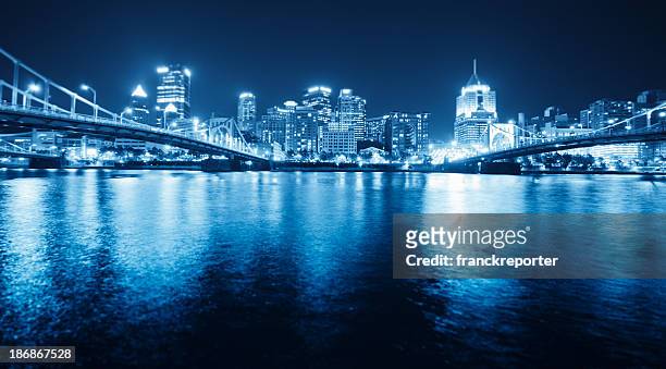 pittsburgh skyline view by night - pittsburgh stock pictures, royalty-free photos & images