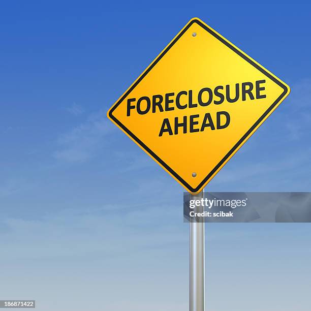 foreclosure ahead warning sign - foreclosure stock pictures, royalty-free photos & images