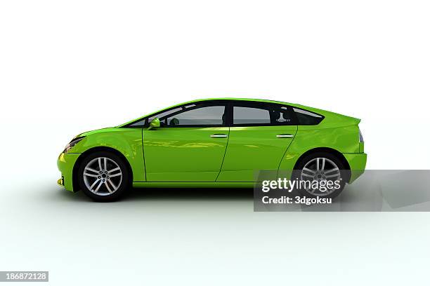 a bright green hatchback family car - motorized sport bildbanksfoton och bilder