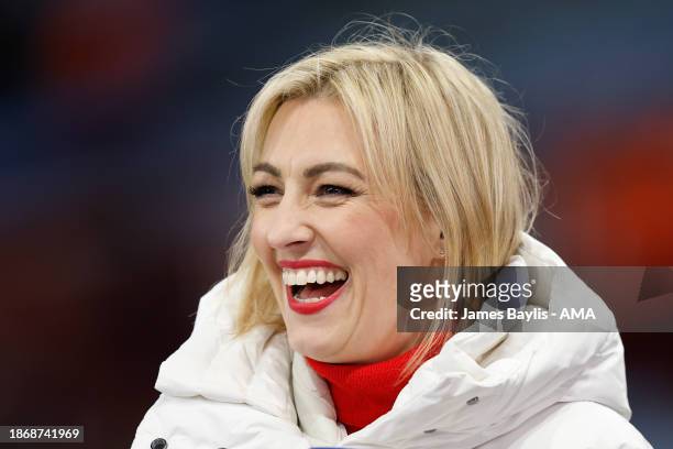 Presenter Kelly Cates working for Sky Sports during the Premier League match between Aston Villa and Sheffield United at Villa Park on December 22,...