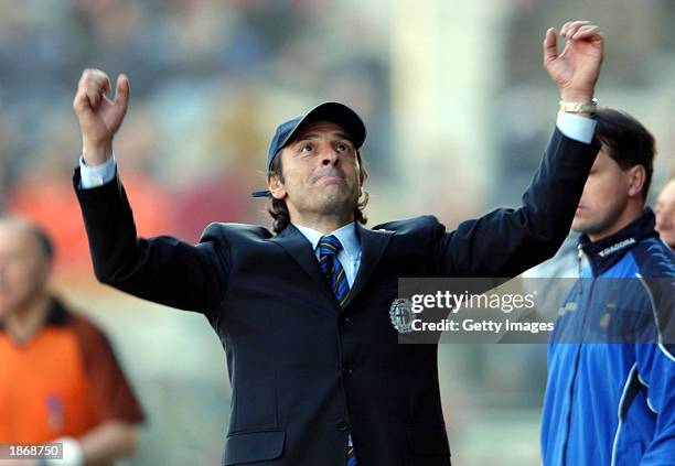 Parma Coach Claudio Prandelli celebrates his team's second goal the Serie A match between Parma and Lazio, played at the Ennio Tardini Stadium,...