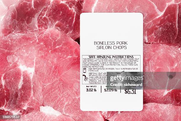 package of boneless pork sirloin chops - freeze tag stock pictures, royalty-free photos & images