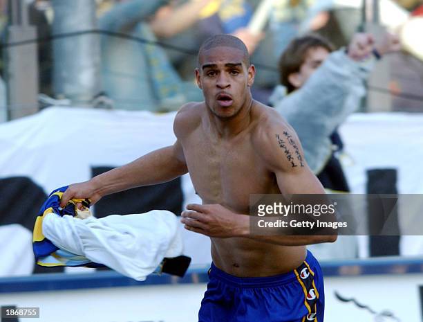 Adriano of Parma celebrates scoring during the Serie A match between Parma and Lazio, played at the Ennio Tardini Stadium, Parma, Italy on March 23,...