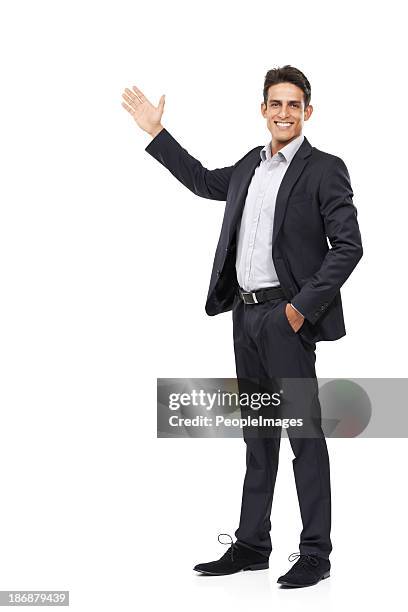 allow me to introduce your copyspace - man standing and gesturing stock pictures, royalty-free photos & images