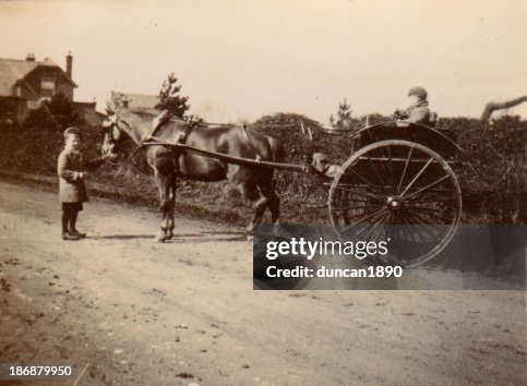 Old Photograph Two Boys and Carriage