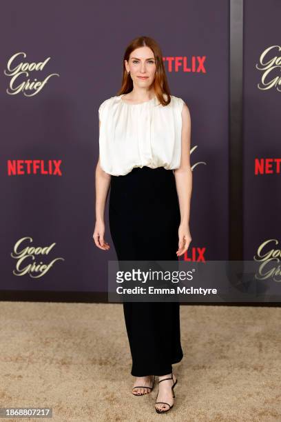 Sarah Levy attends the Los Angeles Premiere of Netflix's "Good Grief" at The Egyptian Theatre Hollywood on December 19, 2023 in Los Angeles,...
