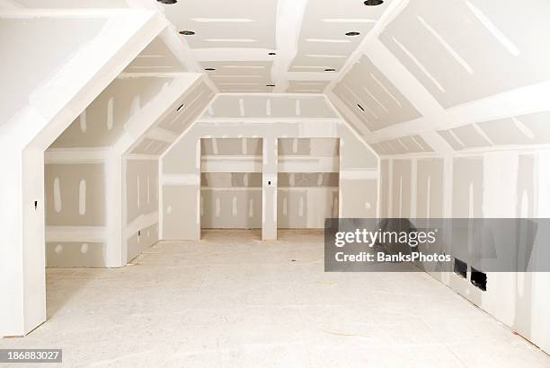 new drywall tape and mud at a residential construction site - house closing stock pictures, royalty-free photos & images