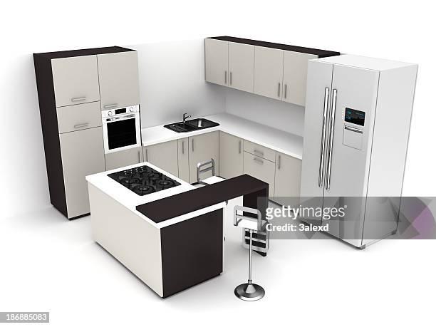 gray kitchen interior mini mock up - kitchen furniture stock pictures, royalty-free photos & images